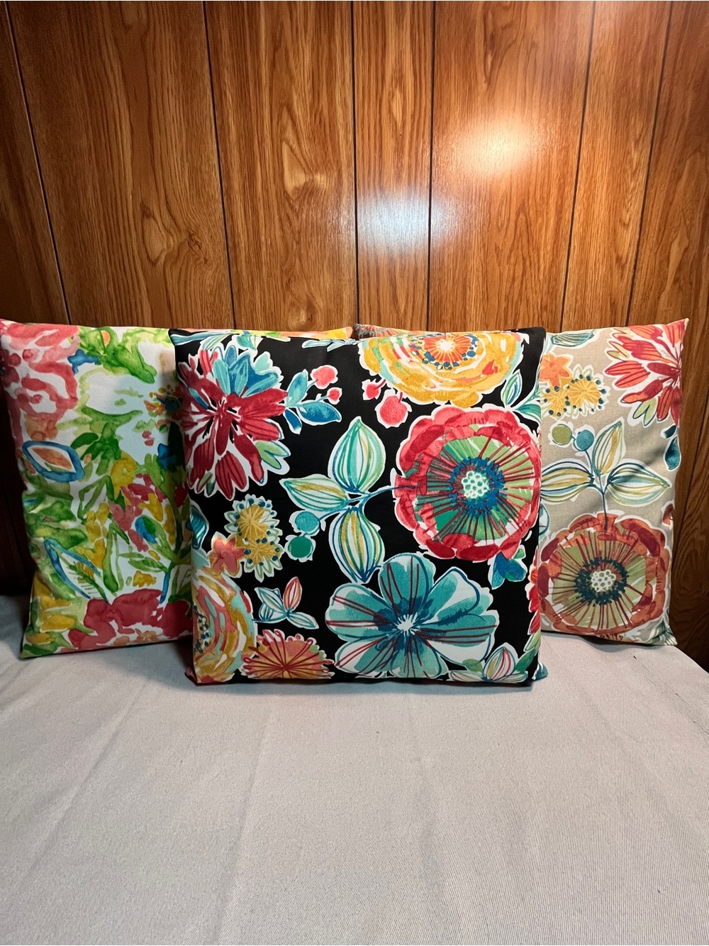 Homemade Floral Multicolor Decorative Throw Pillow - Black Background